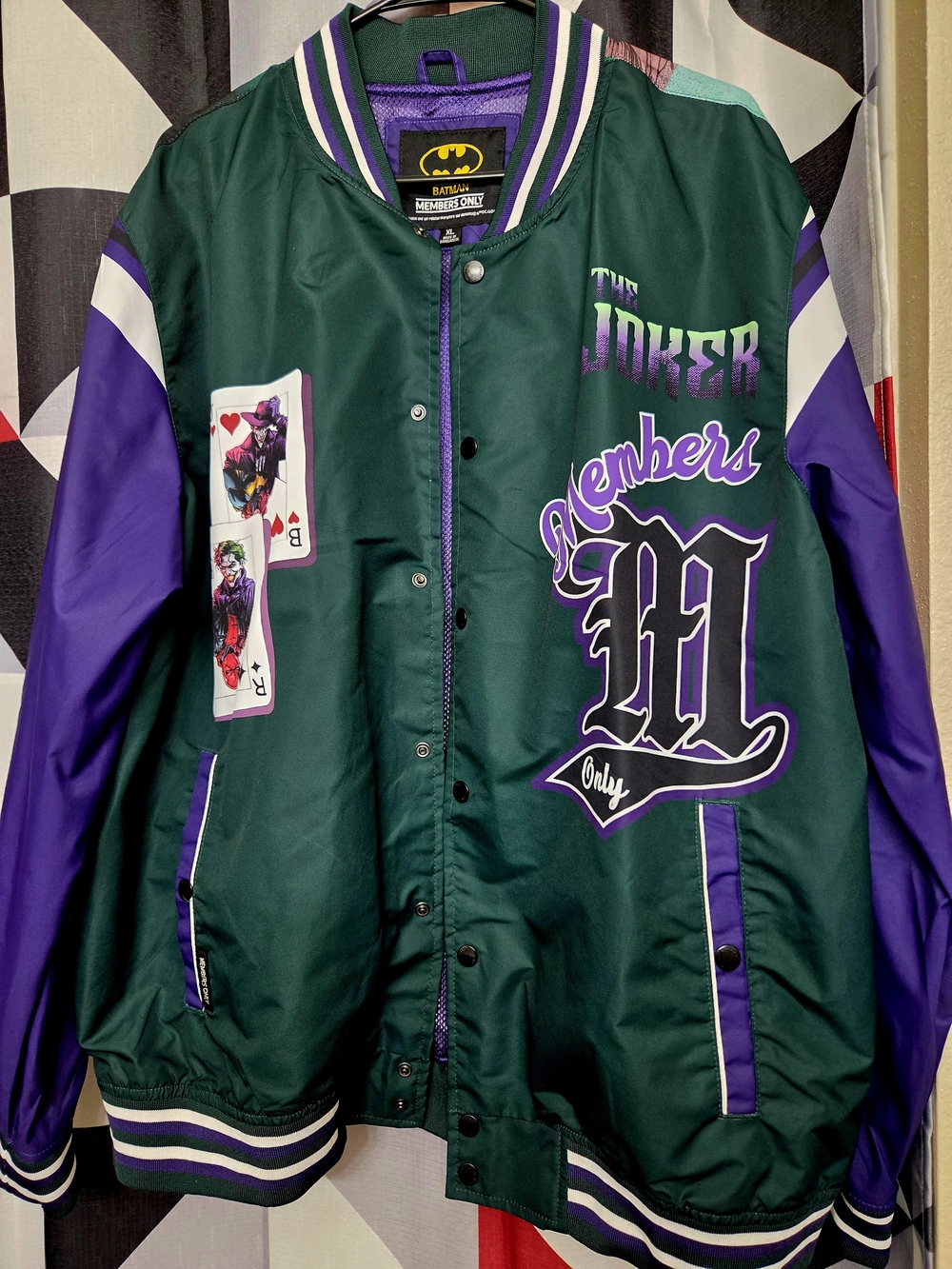Batman x The Joker Members Only Green & Purple Varsity Jacket